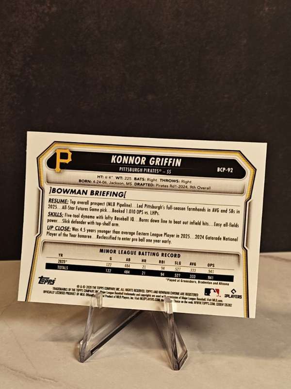 2026 Bowman - Chrome Prospects #BCP-92 Konnor Griffin Near Mint