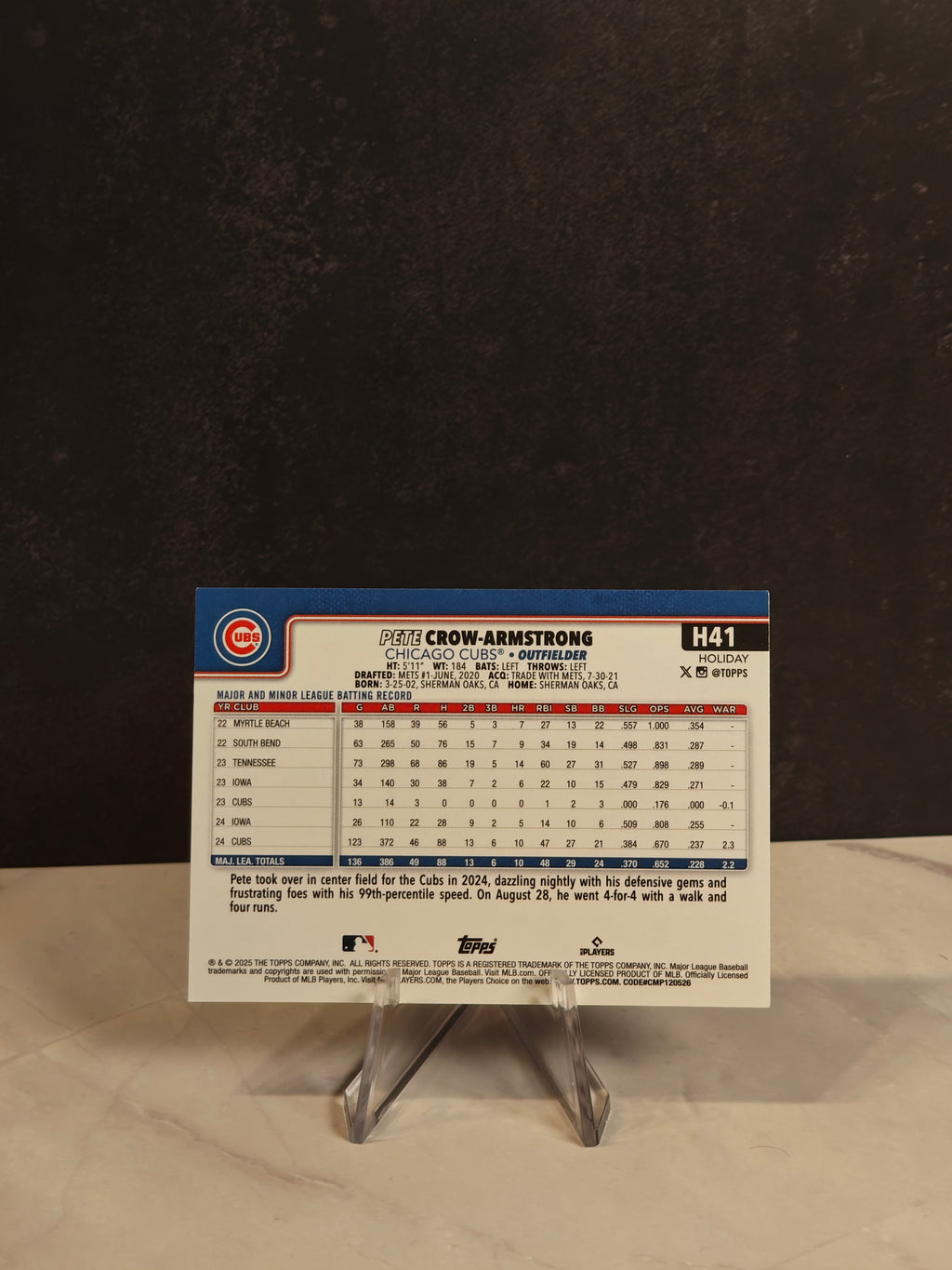 2025 Topps Holiday #H41 Pete Crow-Armstrong Gold Holiday Lights