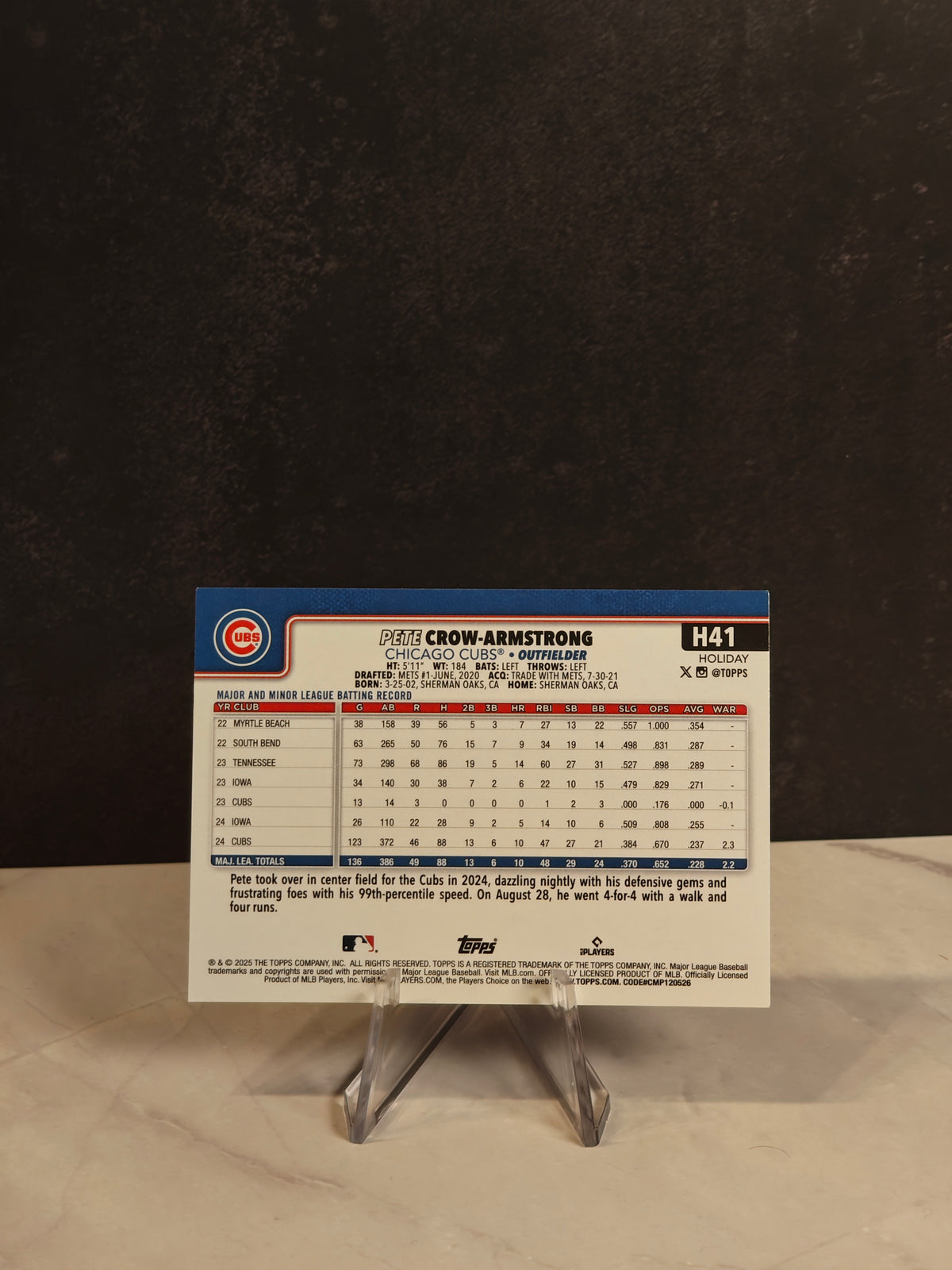 2025 Topps Holiday #H41 Pete Crow-Armstrong Gold Holiday Lights