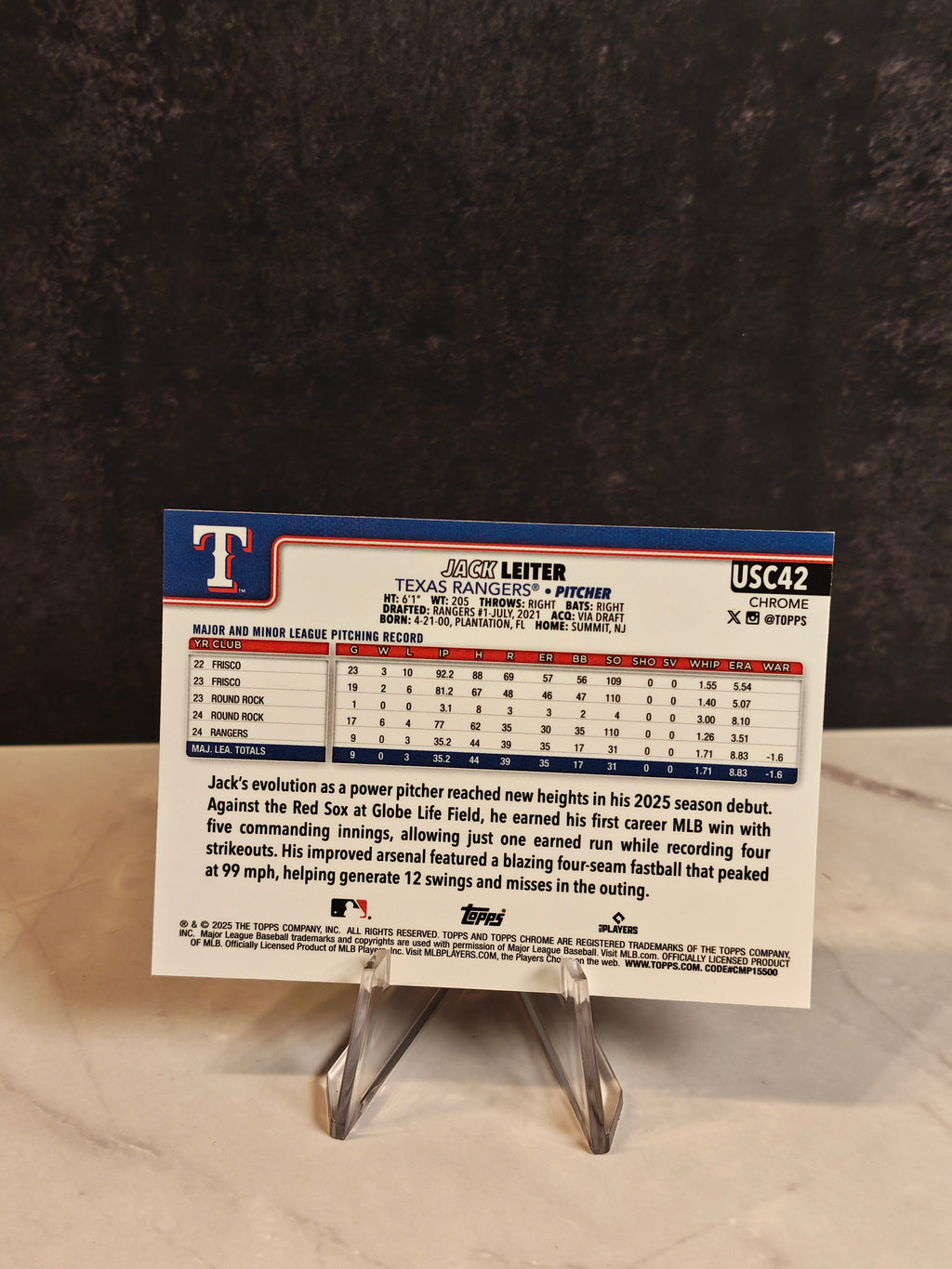 2025 Topps Chrome Update #USC42 Jack Leiter Sepia Refractors