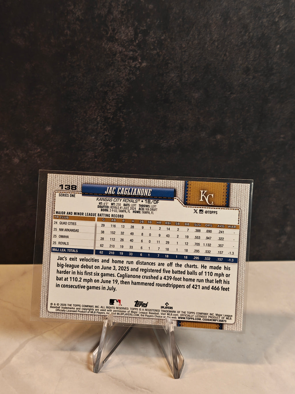 2026 Topps #138 Jac Caglianone Holiday