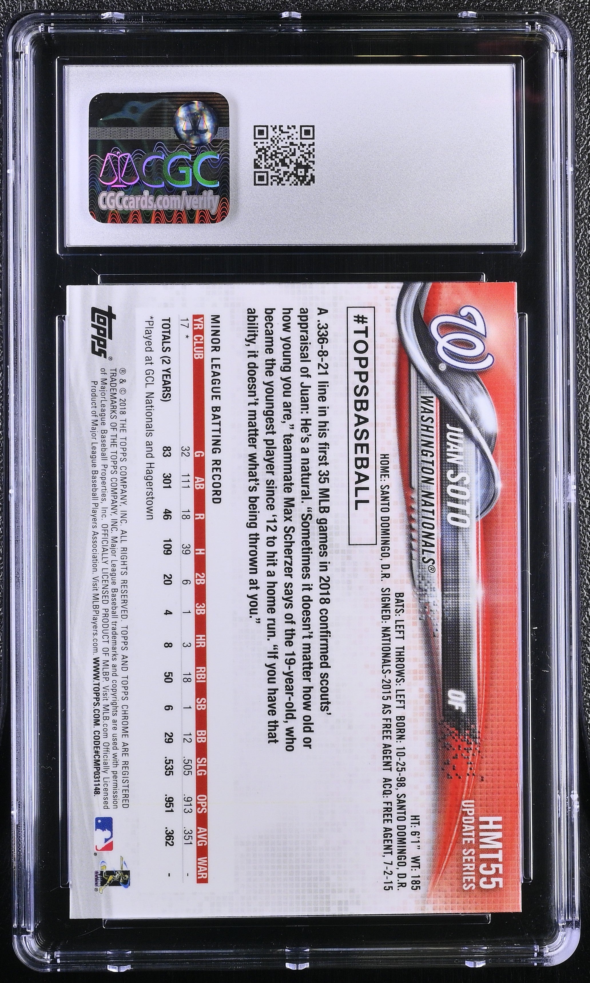 2018 Topps Chrome Update #HMT55 Juan Soto CGC9 Mint