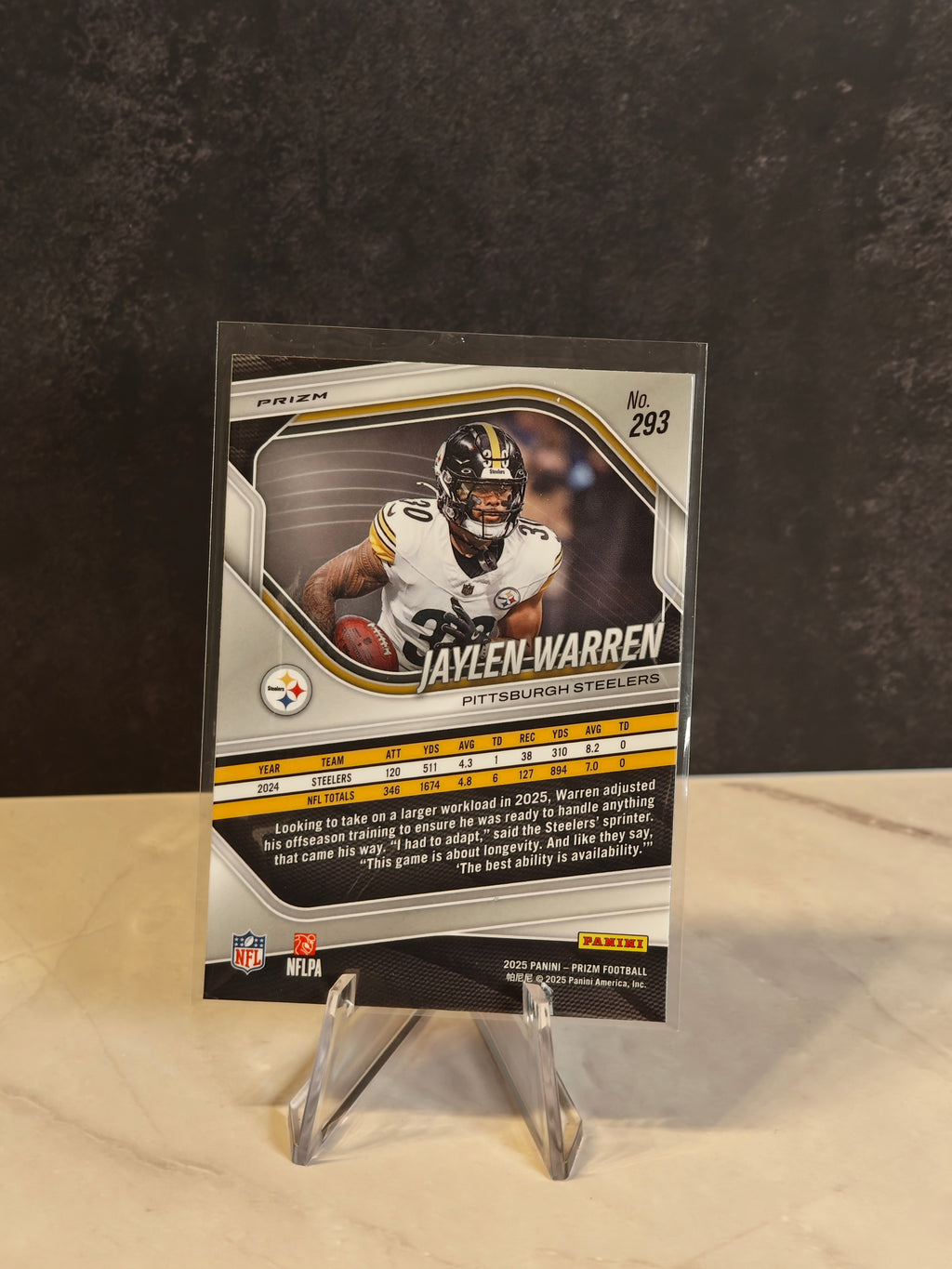 2025 Panini Prizm #293 Jaylen Warren Purple Pulsar