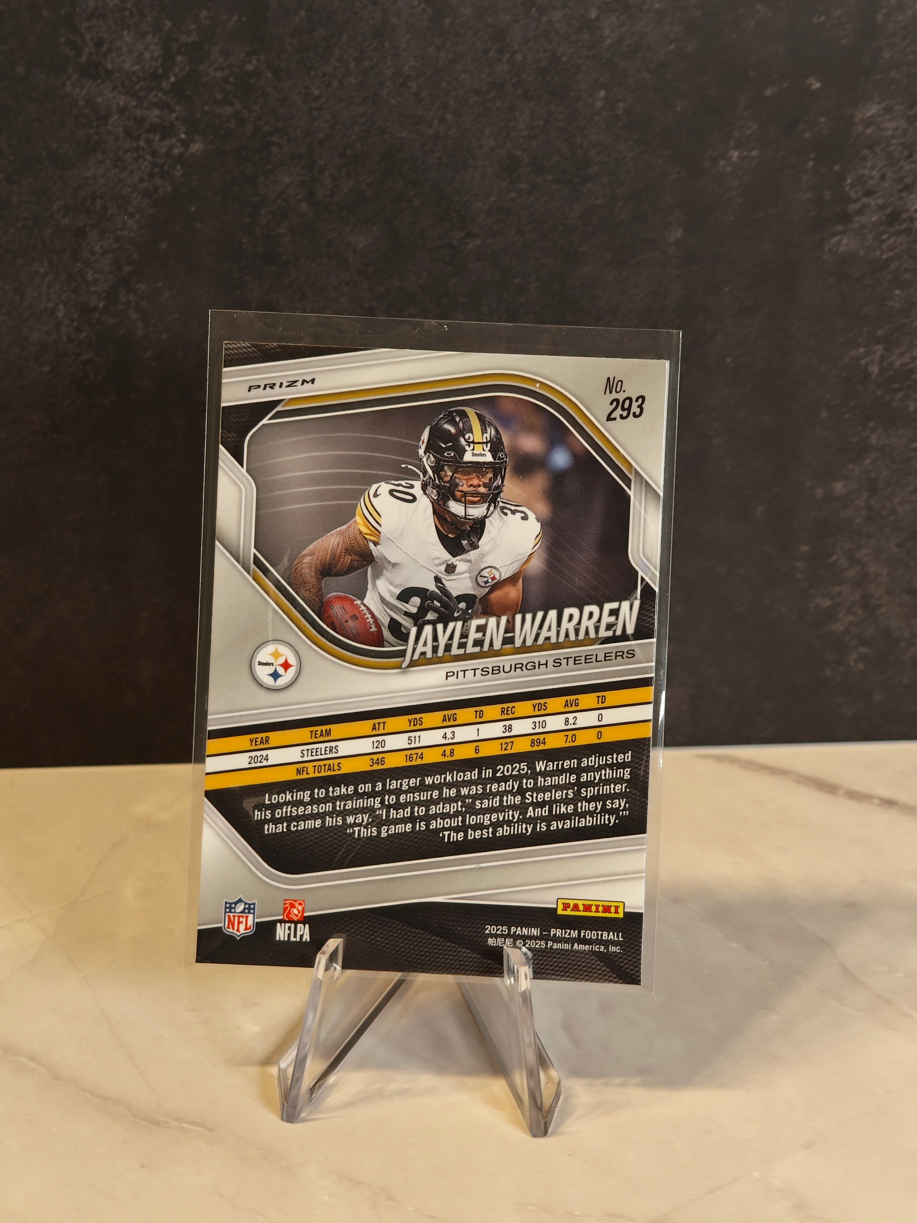 2025 Panini Prizm #293 Jaylen Warren Purple Pulsar