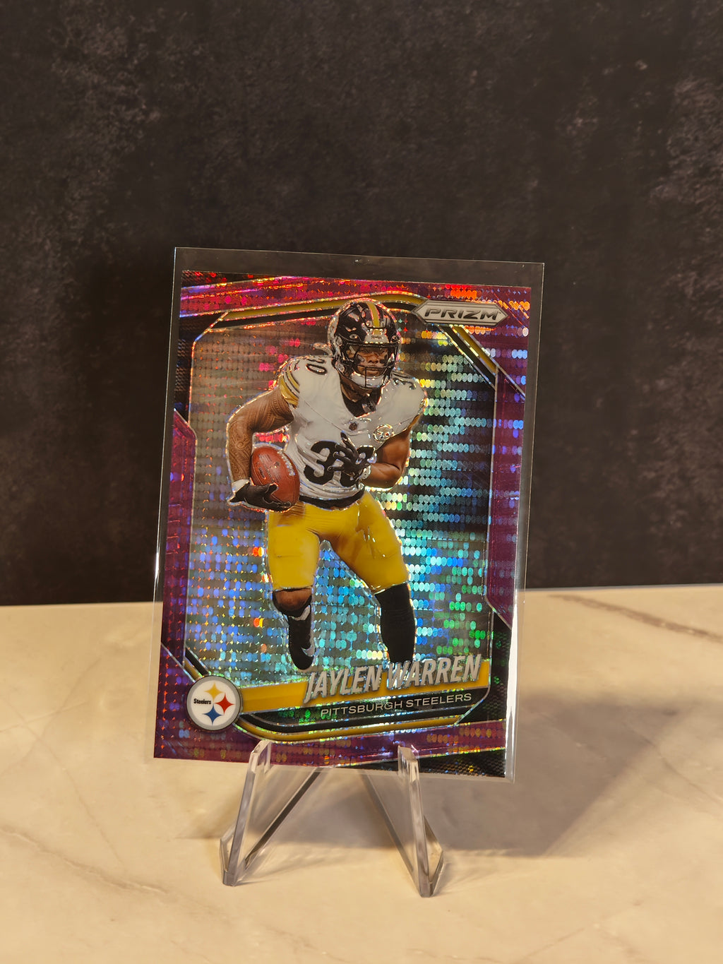 2025 Panini Prizm #293 Jaylen Warren Purple Pulsar