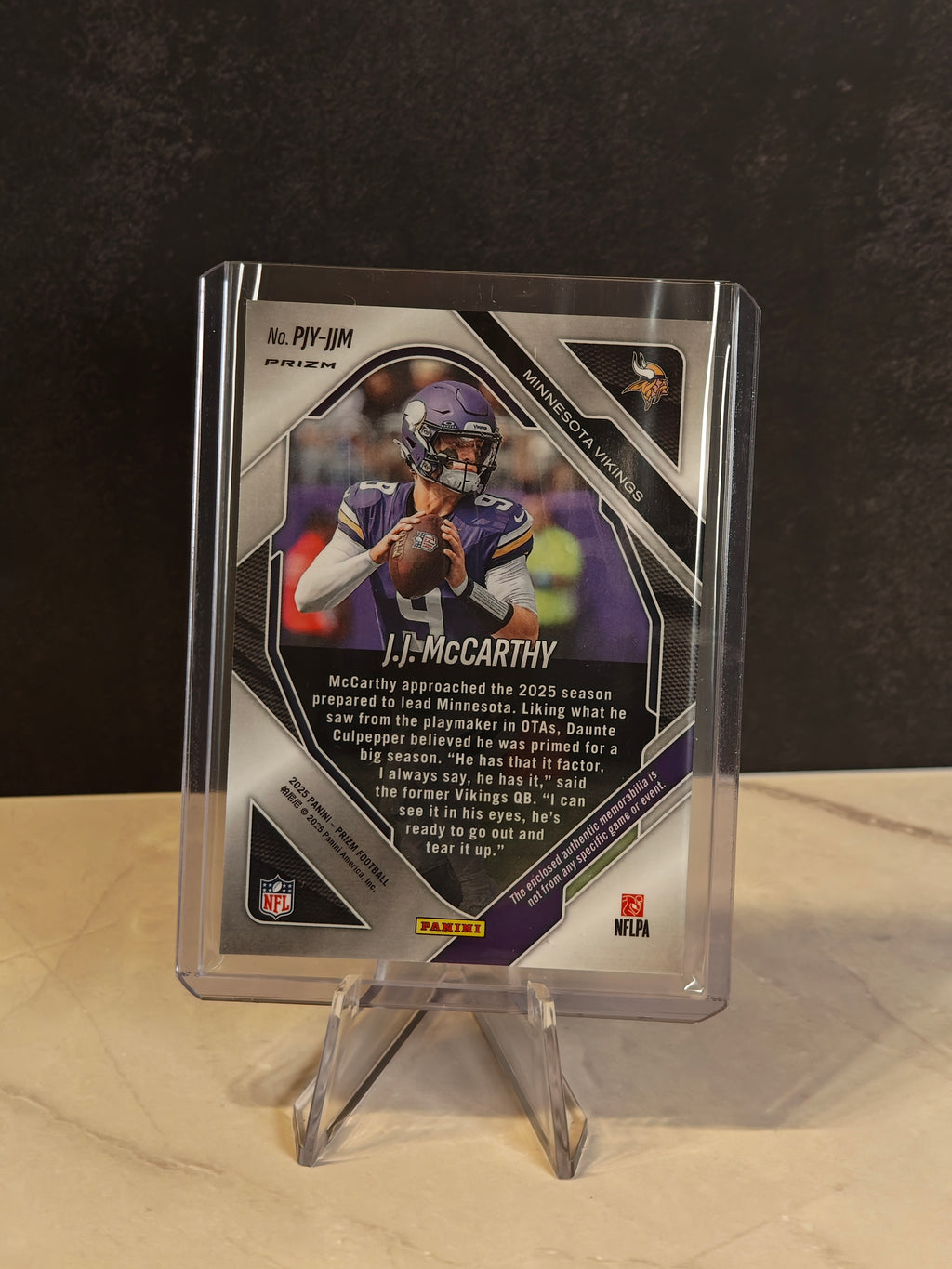 2025 Panini Prizm #PJY-JJM J.J. McCarthy Premier Jerseys Purple Pulsar
