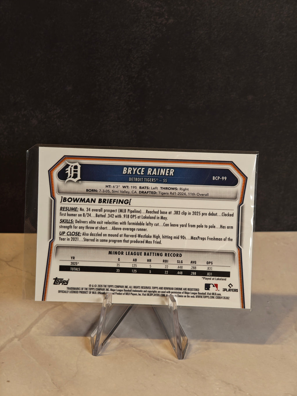 2026 Bowman #BCP-99 Bryce Rainer Chrome Prospects Reptilian Refractor