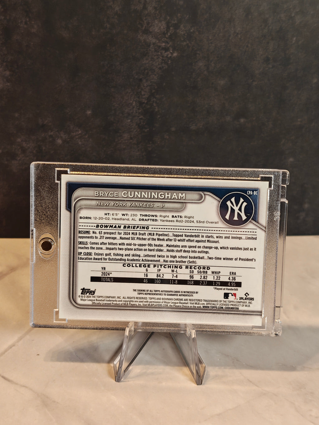 Bryce Cunningham Chrome Prospect Autographs HTA Choice Refractor #/150