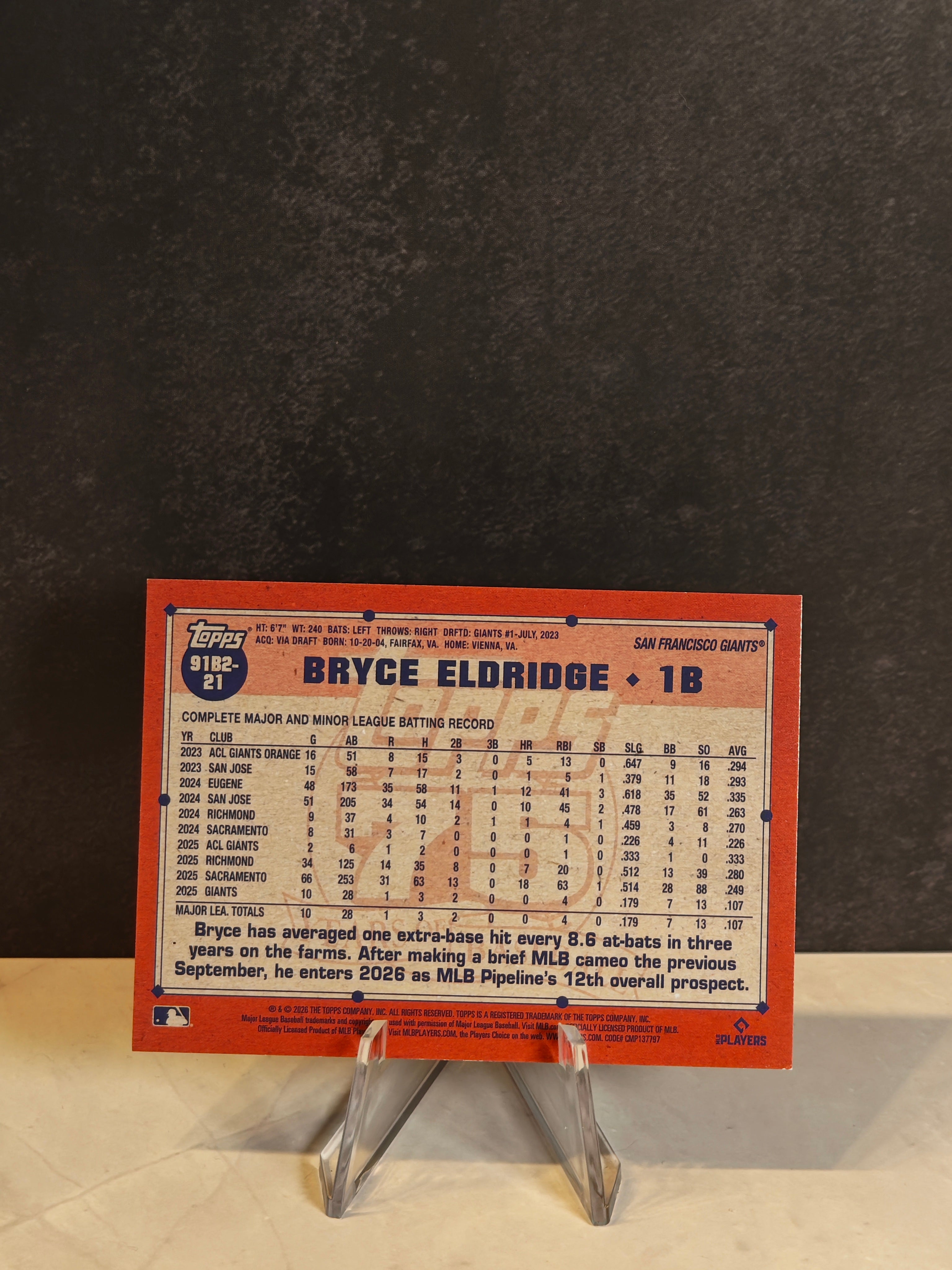 Topps #91B2-21 Bryce Eldridge 1991 Baseball 35th Anniversary Silver Crackle