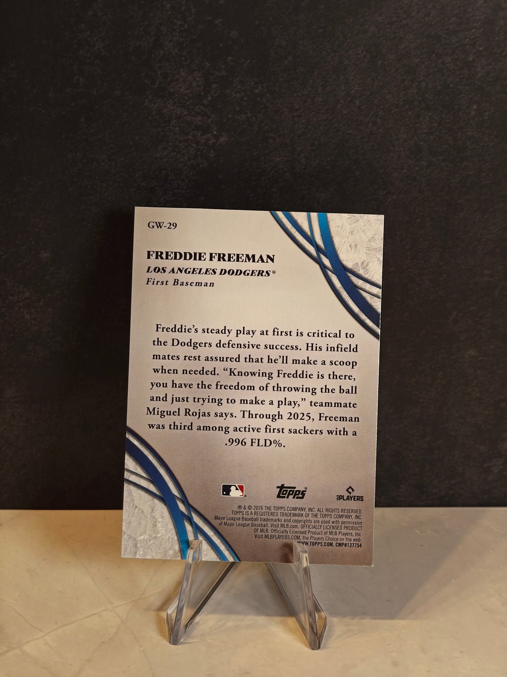 2026 Topps #GW-29 Freddie Freeman Glove Work