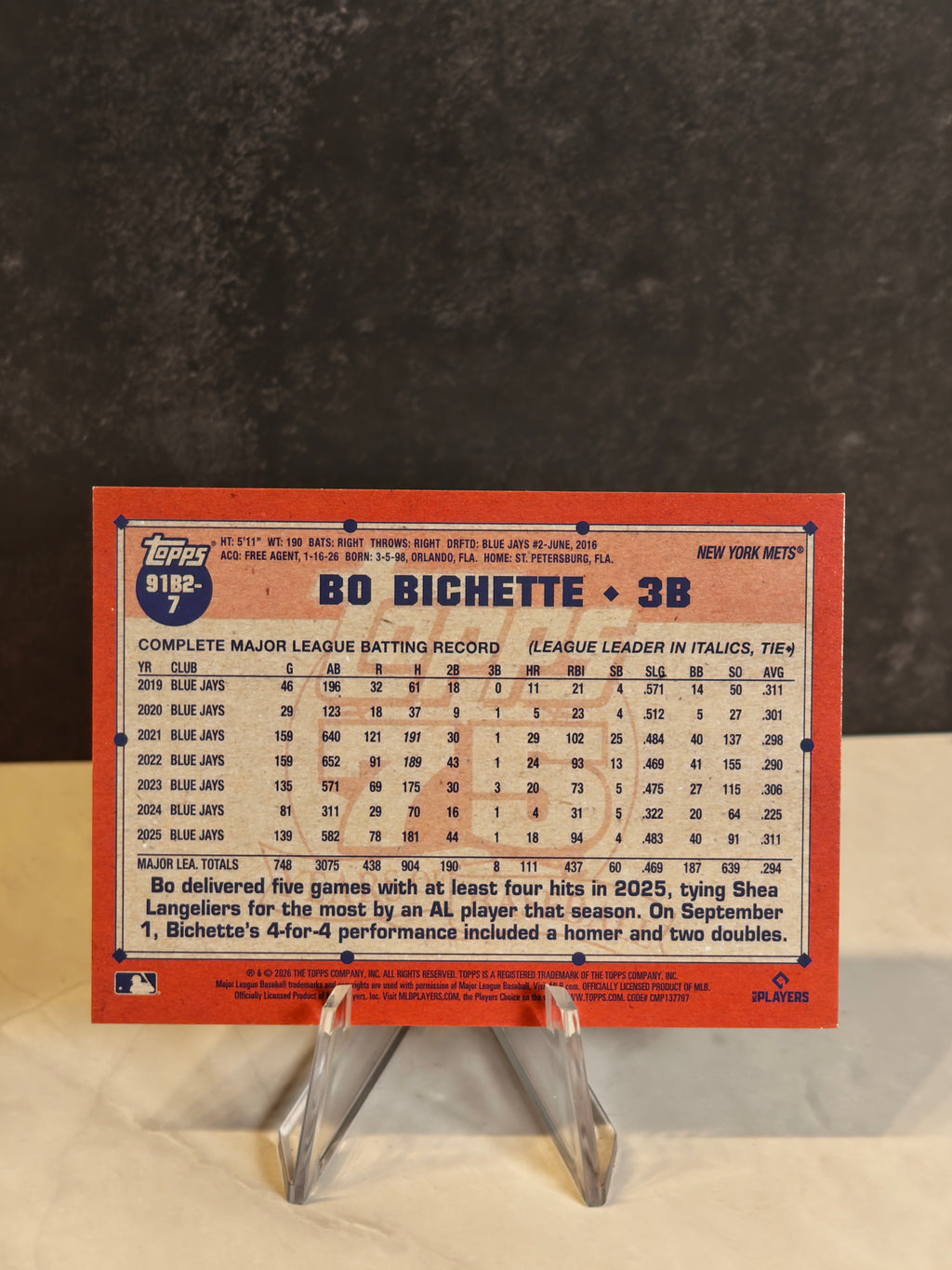 2026 Topps #91B2-7 Bo Bichette 1991 Topps Baseball Silver Crackle