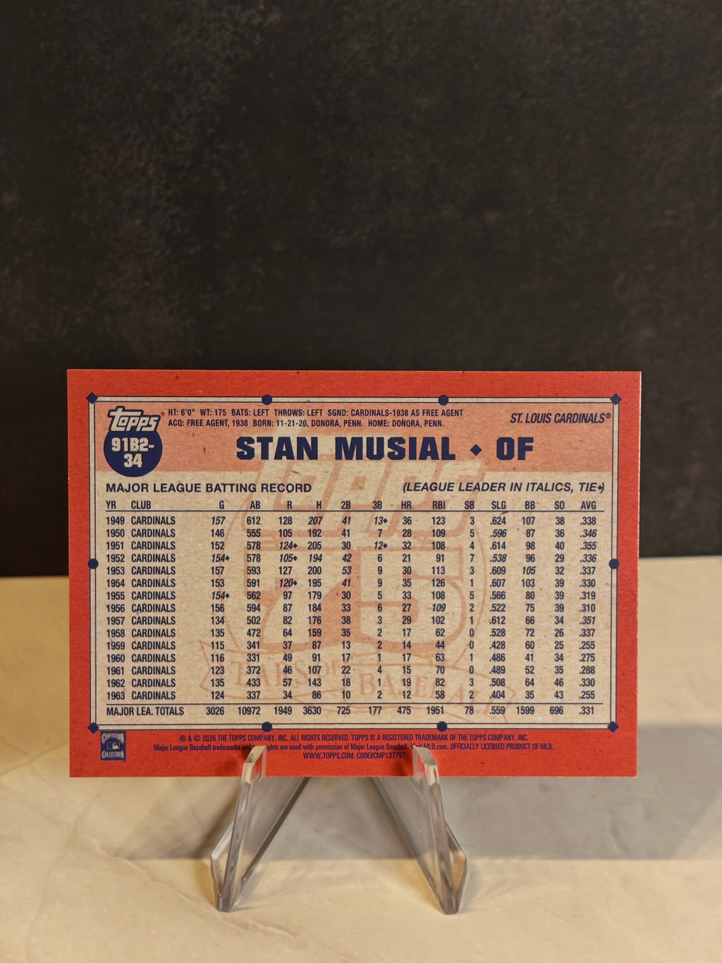 2026 Topps #91B2-34 Stan Musial 1991 Topps Baseball 35th Anniversary
