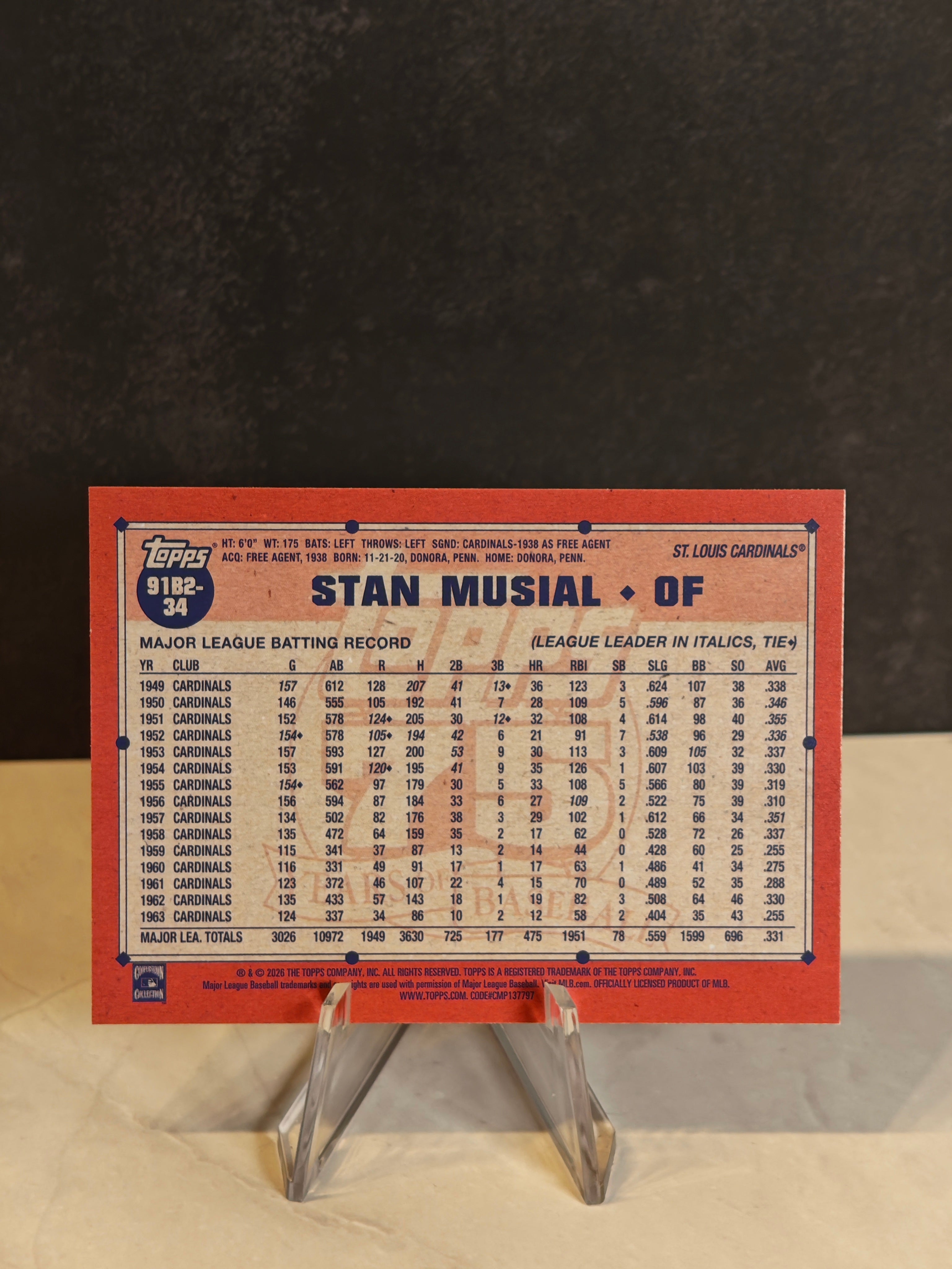 2026 Topps #91B2-34 Stan Musial 1991 Topps Baseball 35th Anniversary