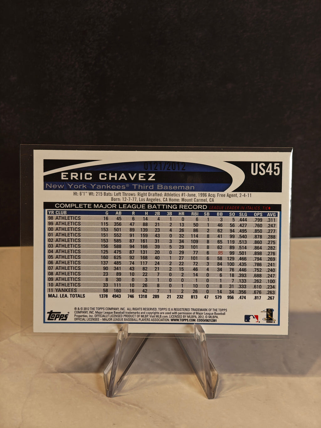 2012 Topps Update #US45 Eric Chavez Gold #/2012