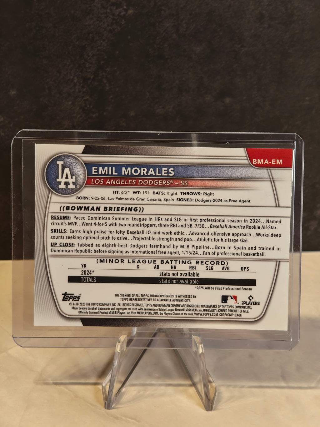 2024 Bowman Chrome #BMA-EM Emil Morales Prospect Autographs Mojo Refractors