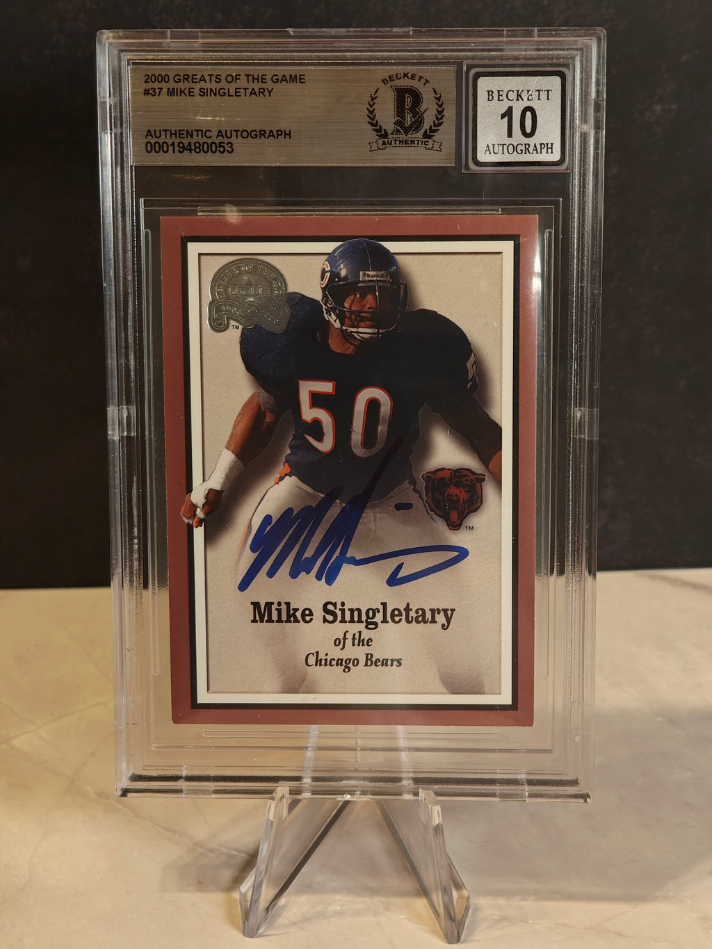2000 Fleer Greats of the Game #37 Mike Singletary Gold Border Autographs BGS 10