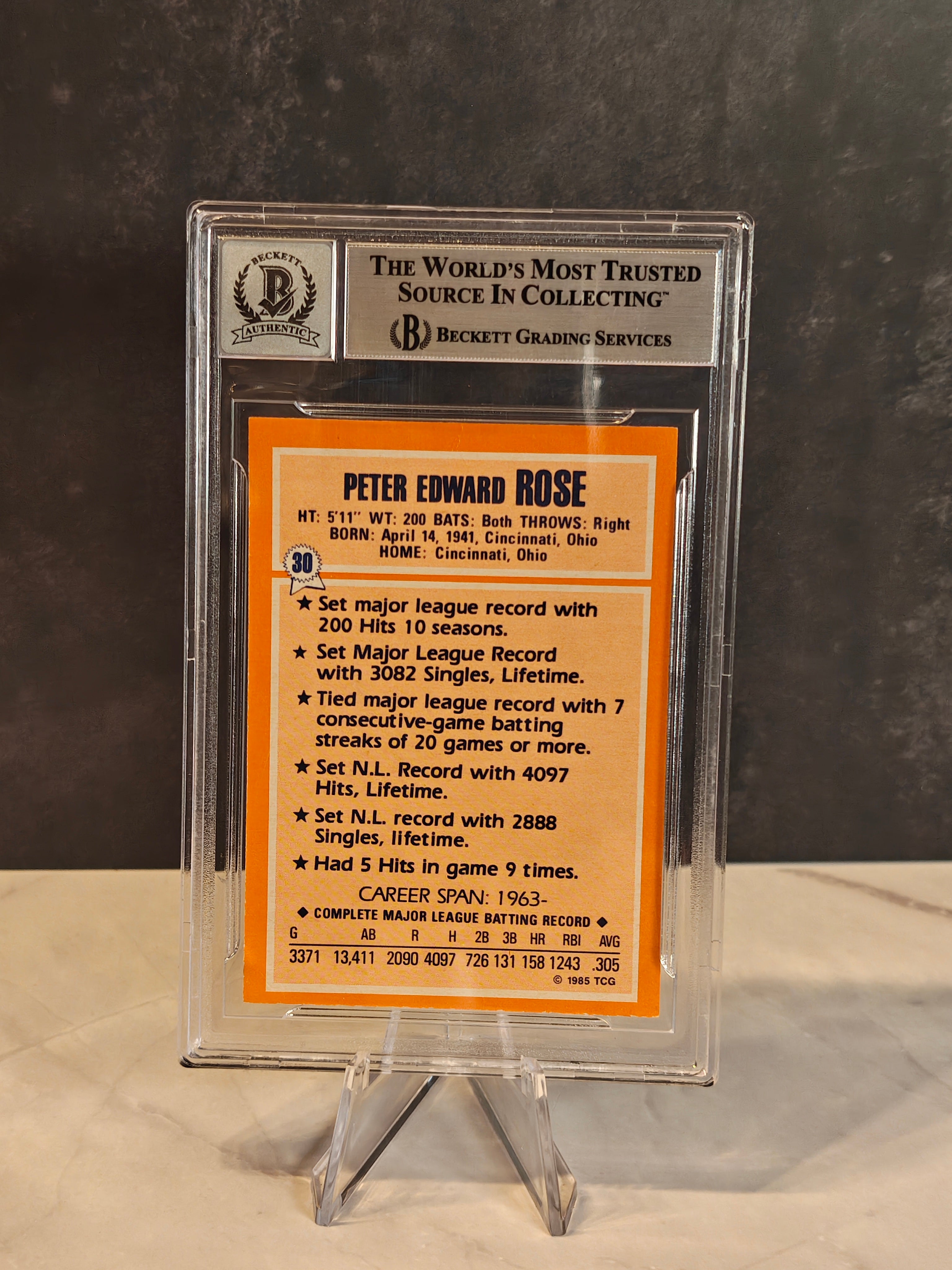 1985 Topps Woolworth All Time Record Holders #30 Pete Rose BGS 10