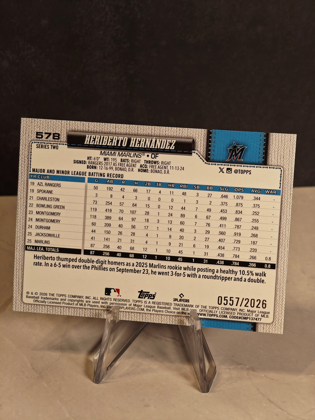 2026 Topps #578 Heriberto Hernández Gold #/2026