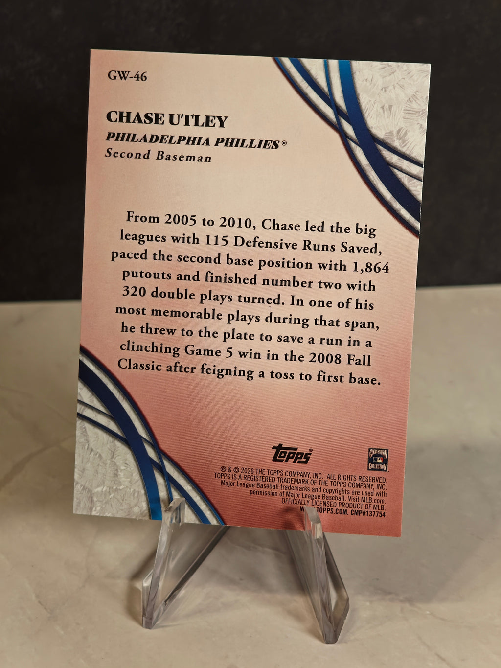2026 Topps #GW-46 Chase Utley Glove Work Pink Foil