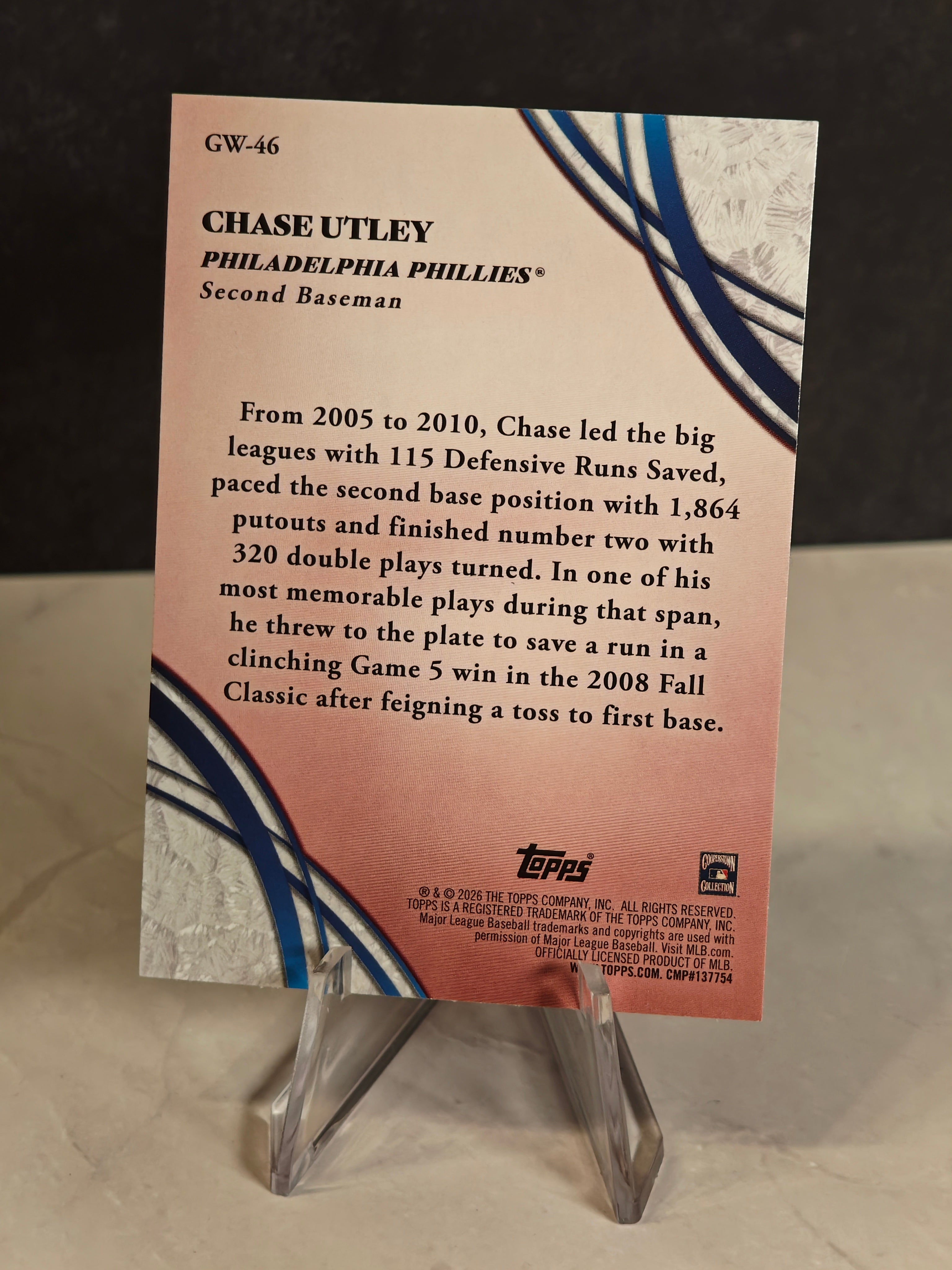 2026 Topps #GW-46 Chase Utley Glove Work Pink Foil