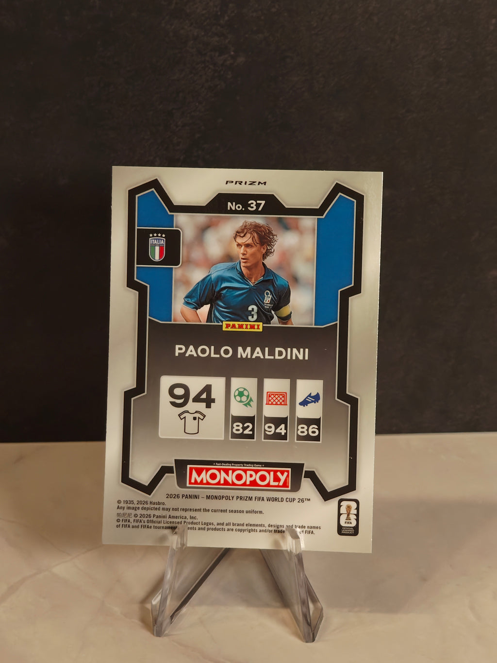 Panini Monopoly FIFA World Cup #37 Paolo Maldini Four Corners Blue Wave Prizms