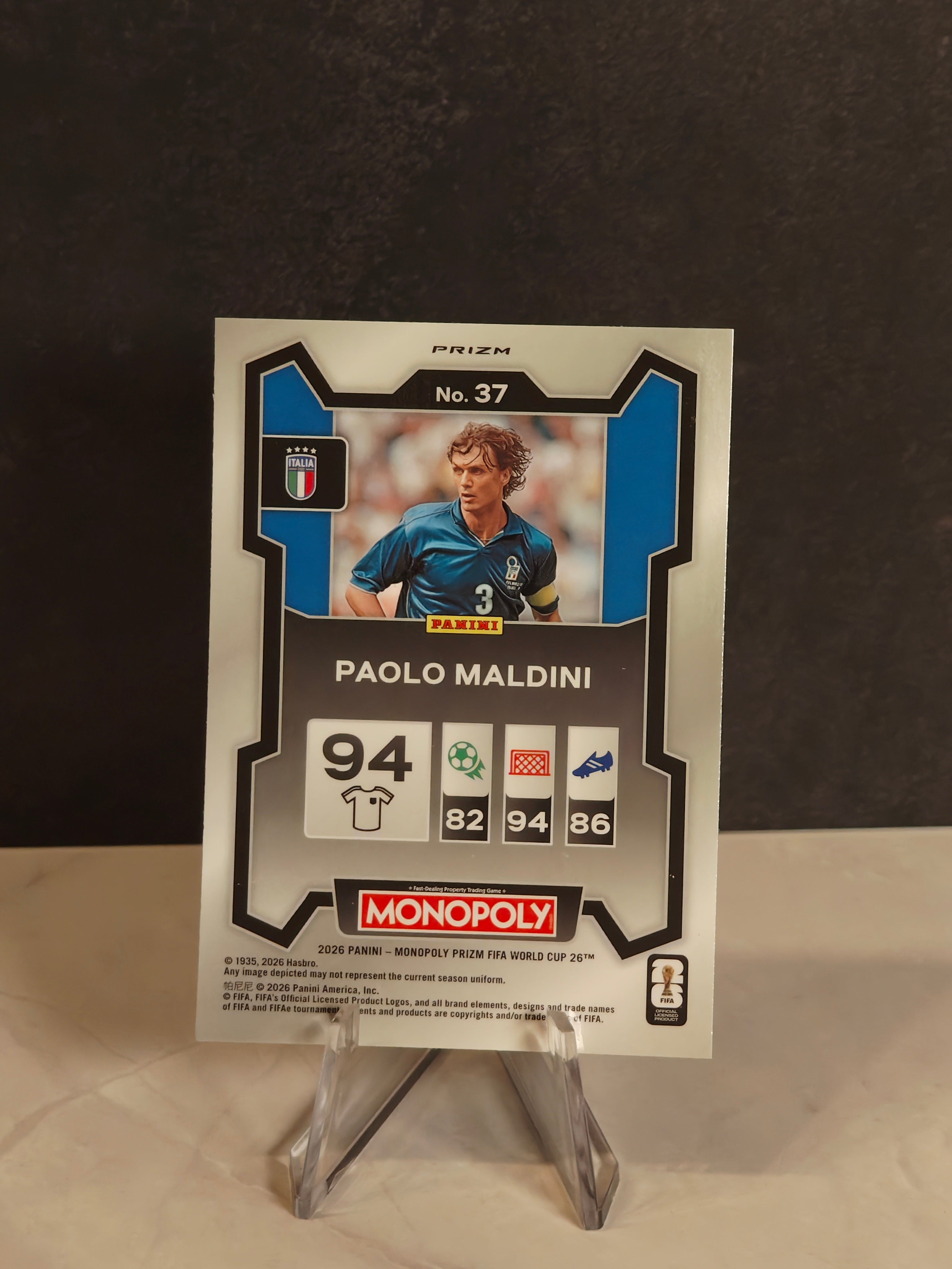 Panini Monopoly FIFA World Cup #37 Paolo Maldini Four Corners Blue Wave Prizms