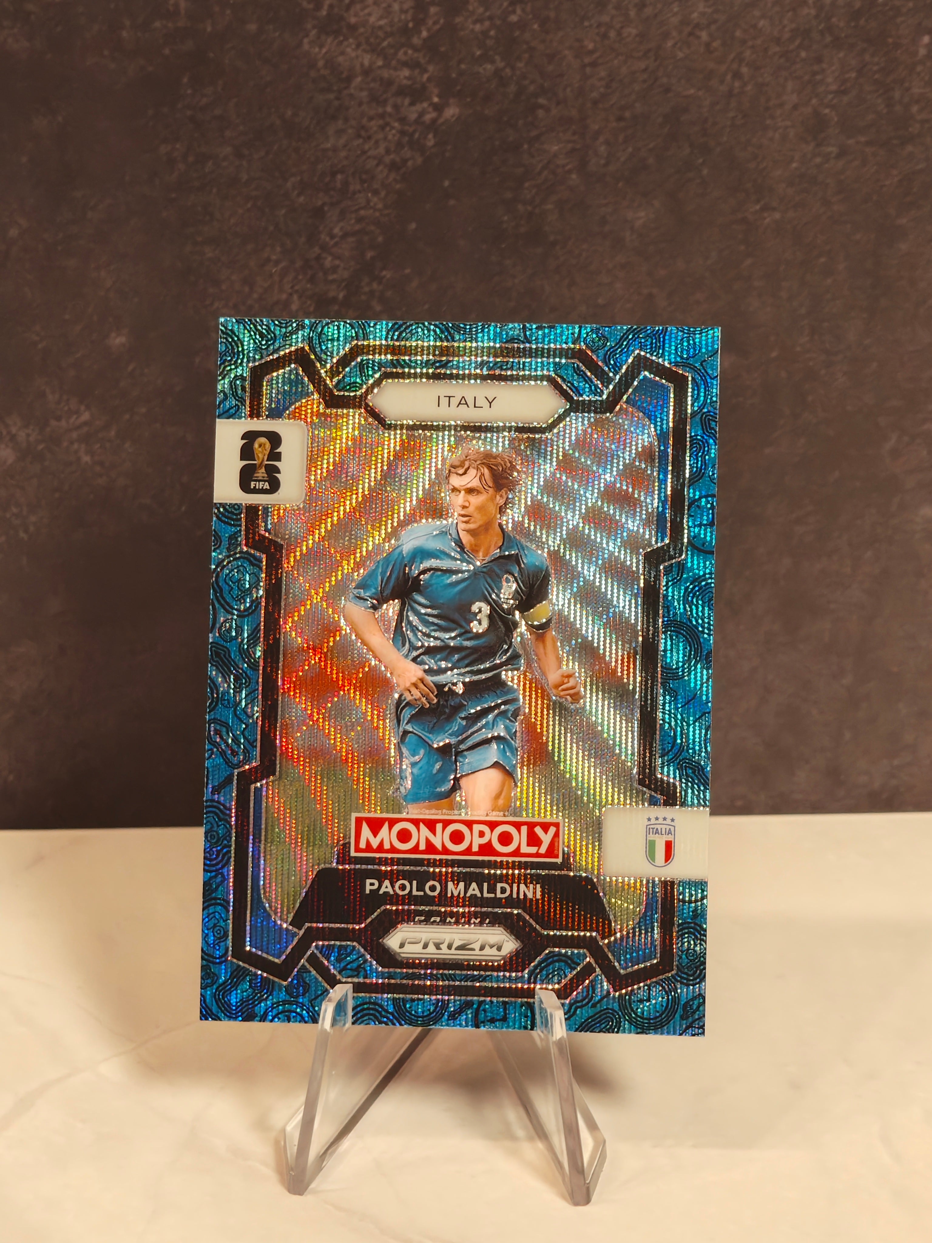 Panini Monopoly FIFA World Cup #37 Paolo Maldini Four Corners Blue Wave Prizms
