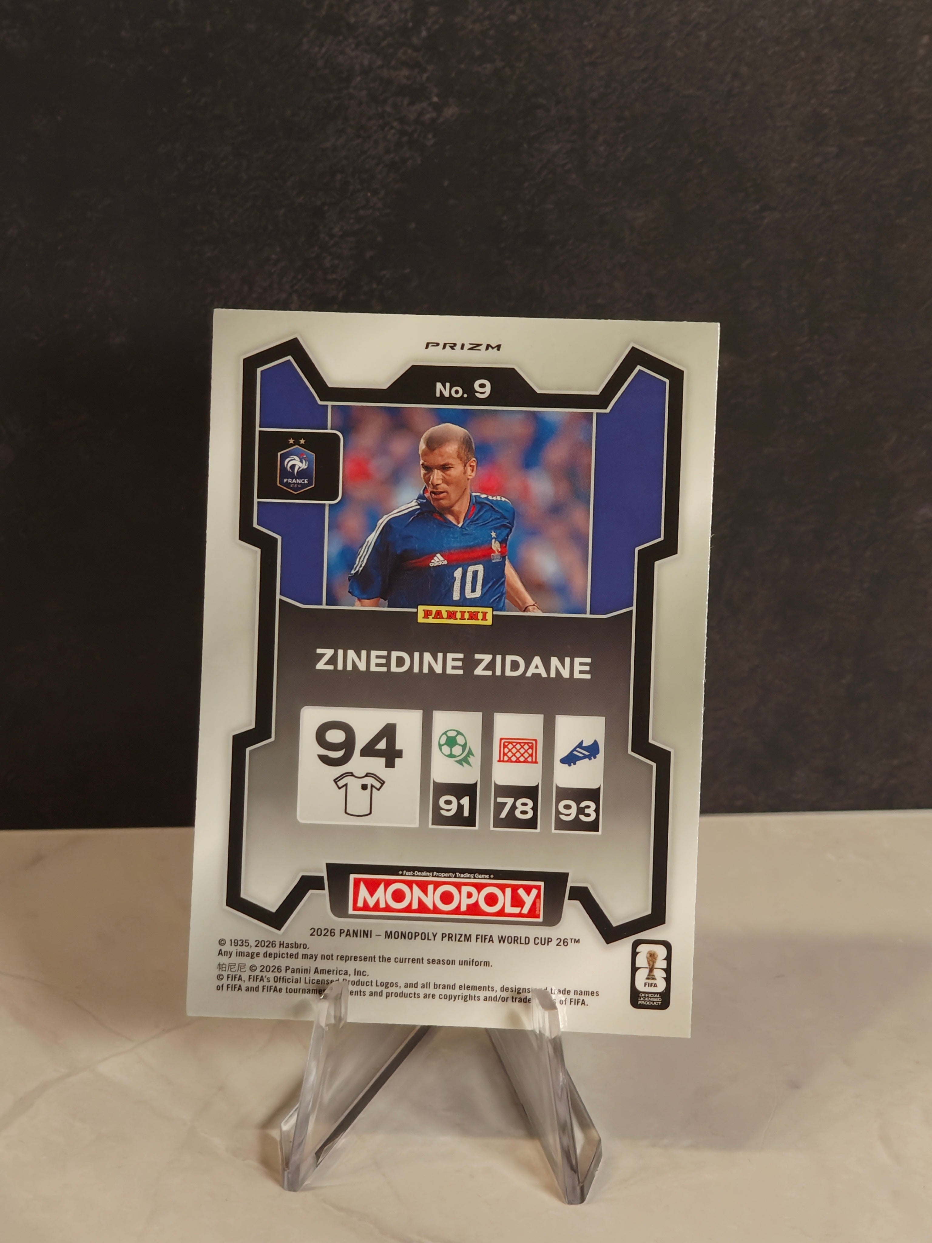 Panini Monopoly FIFA World Cup #9 Zinedine Zidane Four Corners Green Wave Prizms