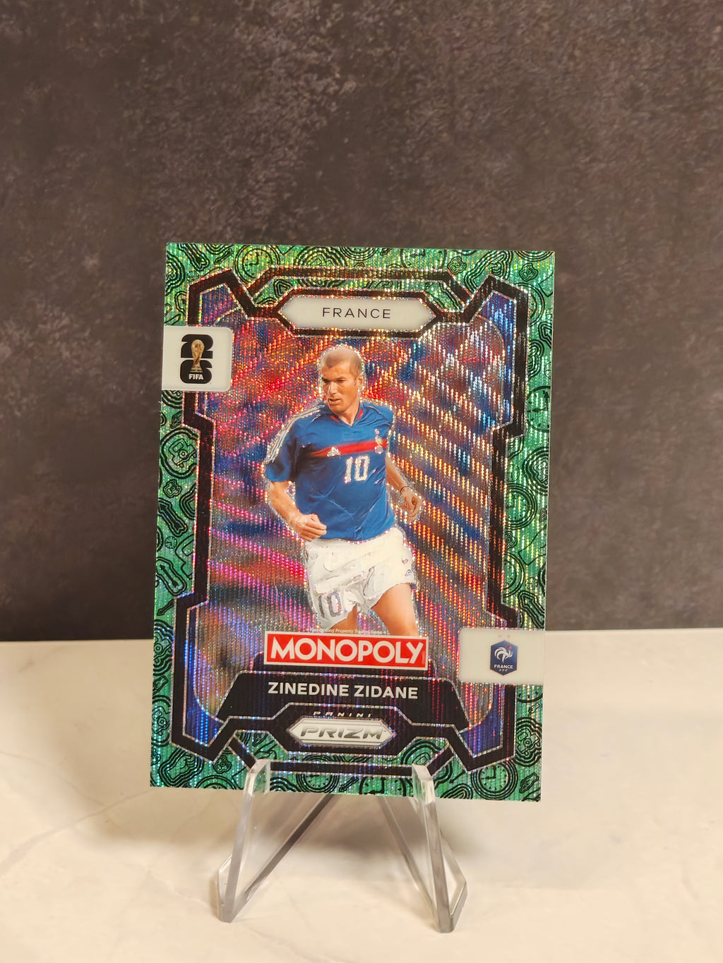 Panini Monopoly FIFA World Cup #9 Zinedine Zidane Four Corners Green Wave Prizms