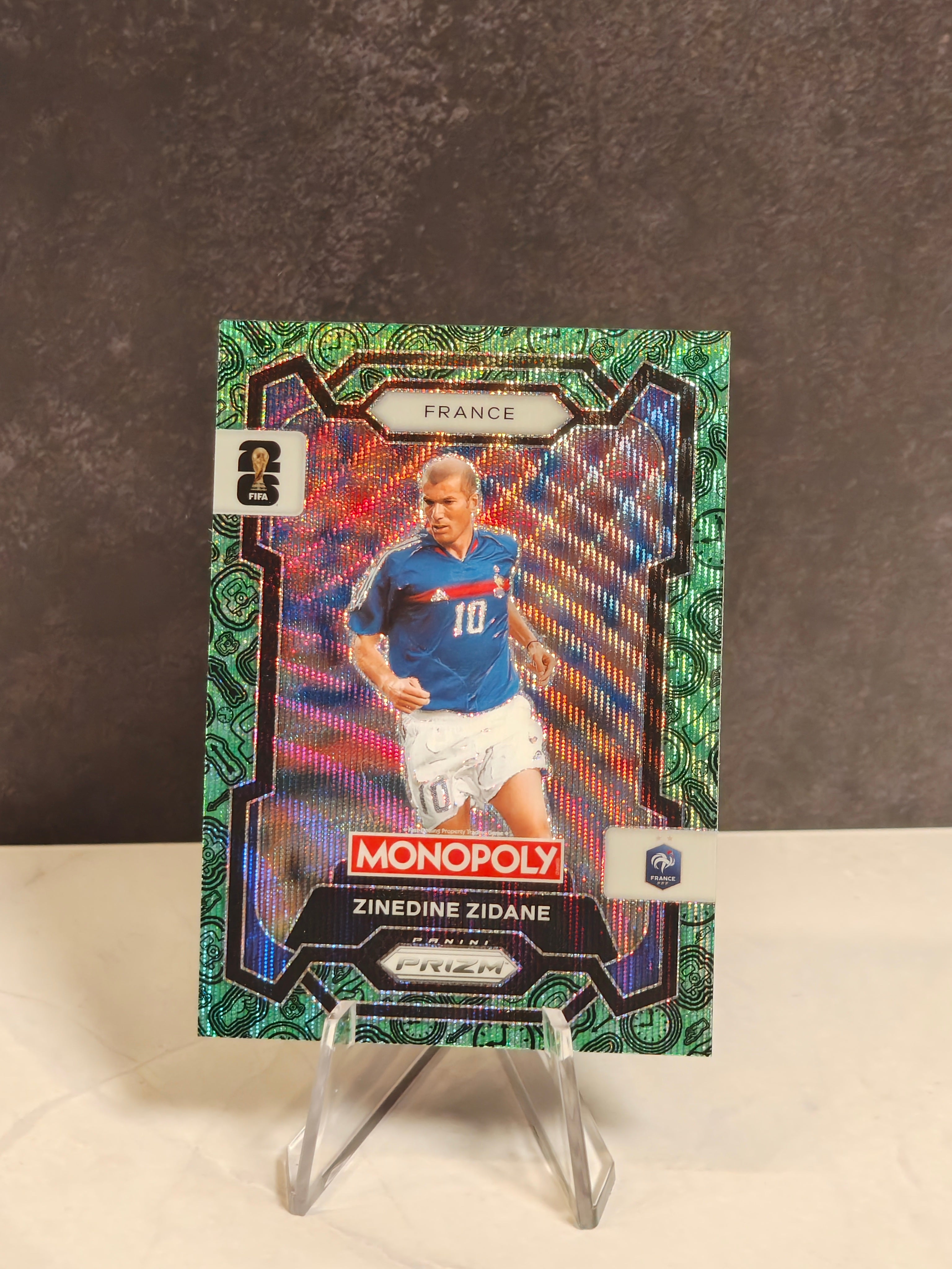 Panini Monopoly FIFA World Cup #9 Zinedine Zidane Four Corners Green Wave Prizms