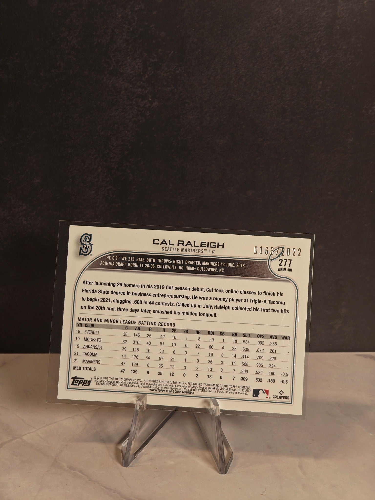 2022 Topps #277 Cal Raleigh Gold #/2022